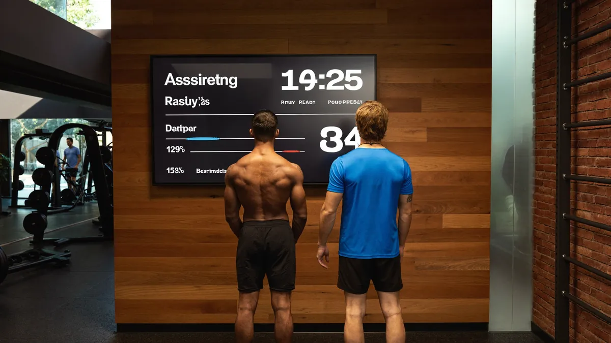 Trainer showing assessment results to a client in a premium gym