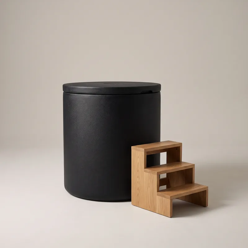 Ice Barrel 500 upright cold plunge barrel with step stool
